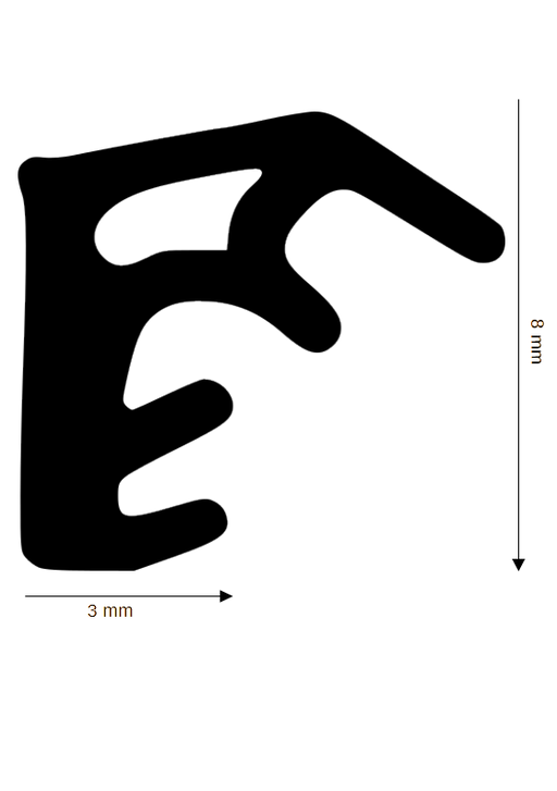 Dichtung für Holzelemente DH R-2502 mit 3mm Nut im Überschlag